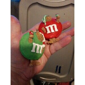 Boyds Bear Green and Red M&M Peeker Resin Figurines
